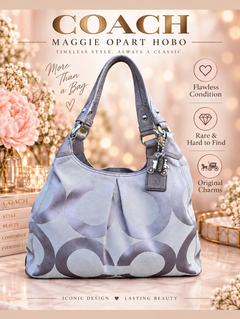 Coach Maggie Opart Hobo GRAY - NEW CONDITION